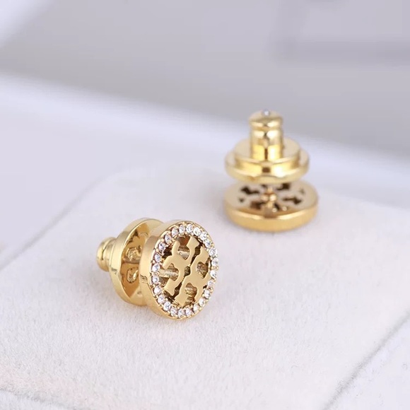 Tory Burch Gold Miller Pave Circle-Stud Earrings - Picture 4 of 14
